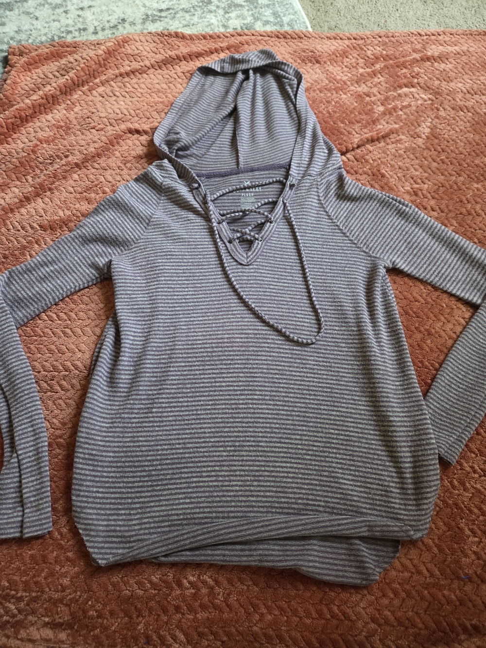 Size Small American Eagle Outfitters Purple Striped Lace-Up Hoodie